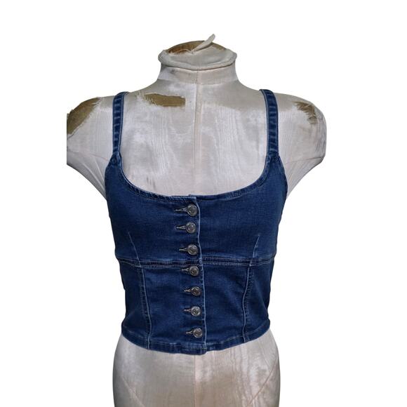 Forever 21 Denim Button-Front Bustier Cami Size Small - Picture 1 of 5